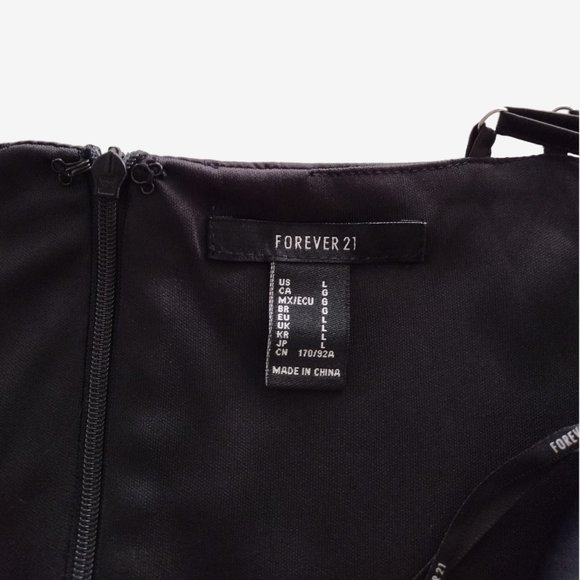 Forever 21 Black Silky Satin Strappy Cowl Neck Mini Sheath Dress Size L - Picture 10 of 12